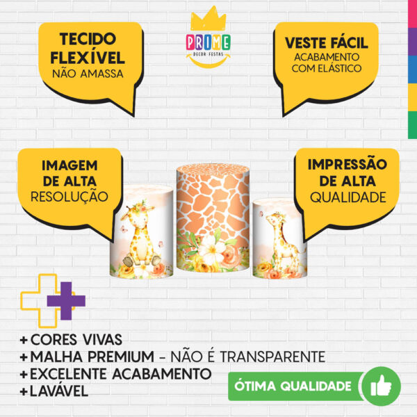 Trio Capa Cilindro Girafa Cute 3D Em Tecido Com Elástico - Image 3