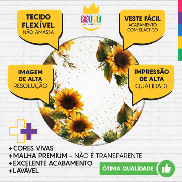 Trio Capa Cilindro + Painel Redondo 3D Girassol 1,50m Veste Fácil - Image 3