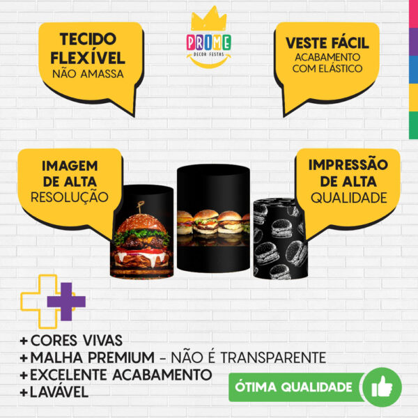 Trio Capa Cilindro Hamburguer  3D Em Tecido Com Elástico - Image 3