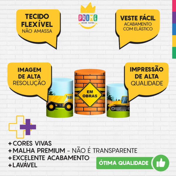 Trio Capa Cilindro Construção  3D Em Tecido Com Elástico - Image 3