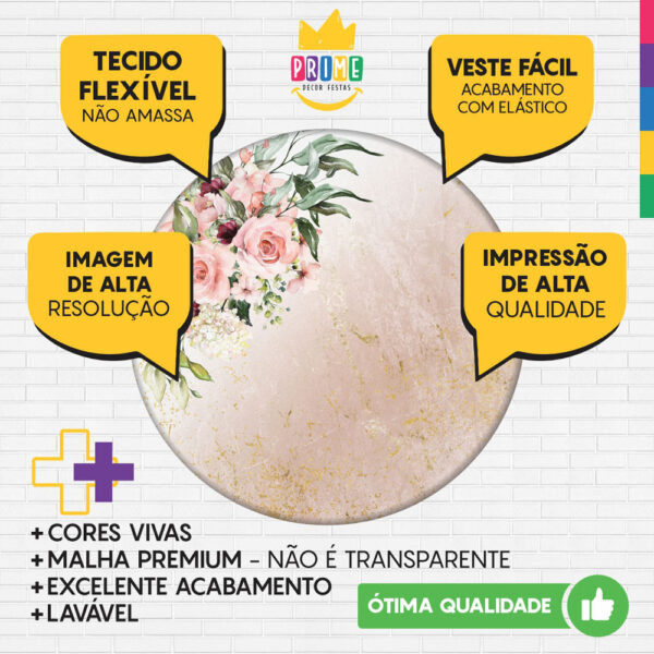 Trio Capa Cilindro + Painel Redondo 3D Floral Mármore 1,50m Veste Fácil - Image 3