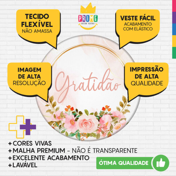 Trio Capa Cilindro + Painel Redondo 3D Gratidão 1,50m Veste Fácil - Image 3