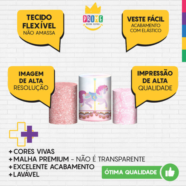 Trio Capa Cilindro Carrossel  3D Em Tecido Com Elástico - Image 3