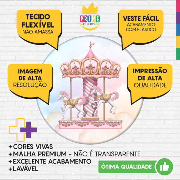 Trio Capa Cilindro + Painel Redondo 3D Carrossel 1,50m Veste Fácil - Image 3
