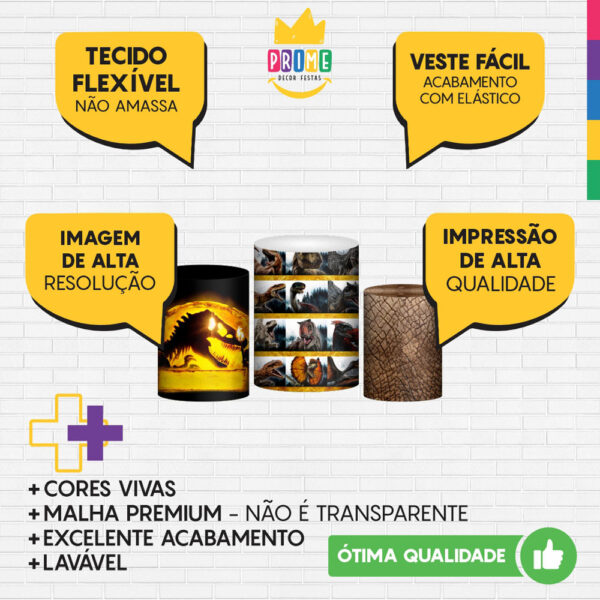 Trio Capa Cilindro Jurassic World 3D Em Tecido Com Elástico - Image 3