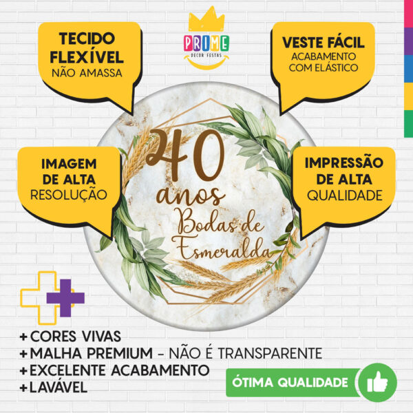 Trio Capa Cilindro + Painel Redondo 3D Bodas de Esmeralda 1,50m Veste Fácil - Image 3