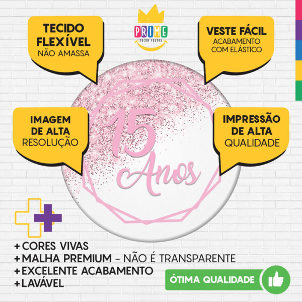 Trio Capa Cilindro + Painel Redondo 3D Meus 15  Anos 1,50m Veste Fácil - Image 3