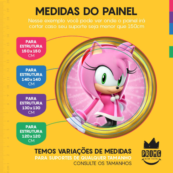 Painel Redondo 3D Sonic Amy Rose Tecido Sublimado - Image 4