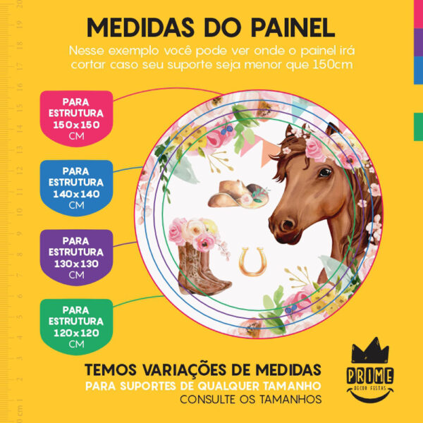 Painel Redondo 3D Cavalos Menina Tecido Sublimado - Image 4