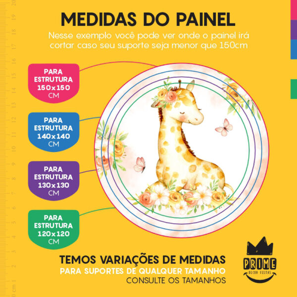 Painel Redondo 3D Girafa Cute Tecido Sublimado - Image 4