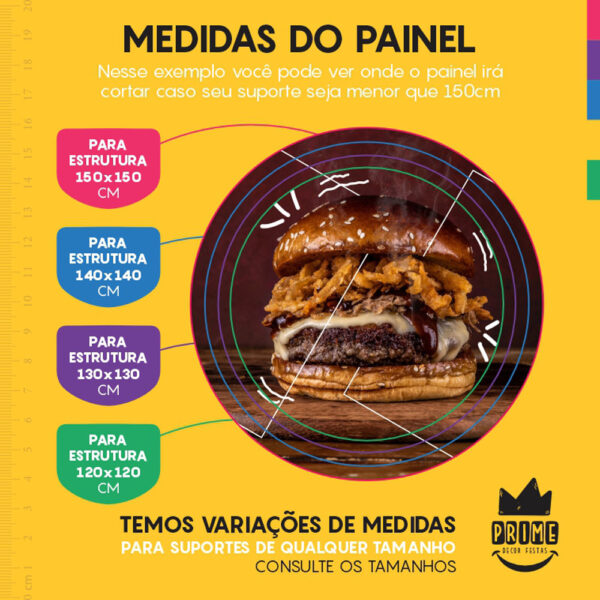 Painel Redondo 3D Hamburguer Tecido Sublimado - Image 4