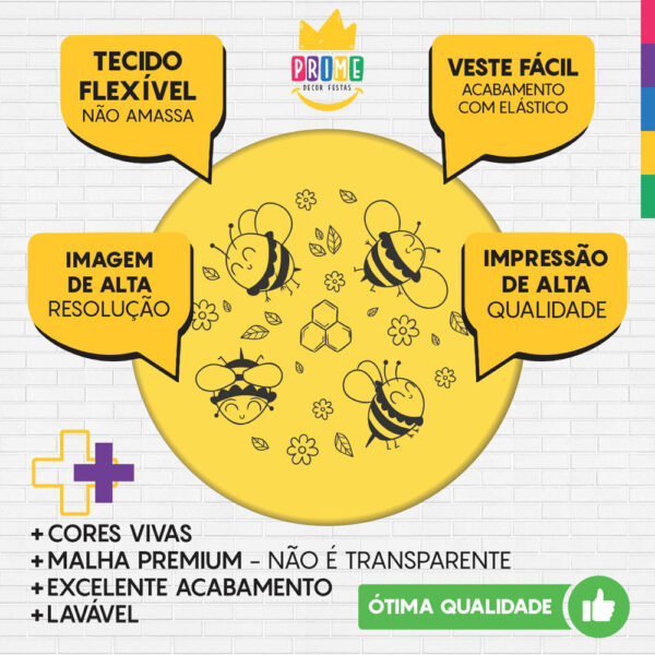 Trio Capa Cilindro + Painel Redondo 3D Abelhinha 1,50m Veste Fácil - Image 3