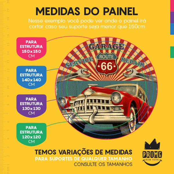 Painel Redondo 3D Carros Vintage Retro Tecido Sublimado - Image 4