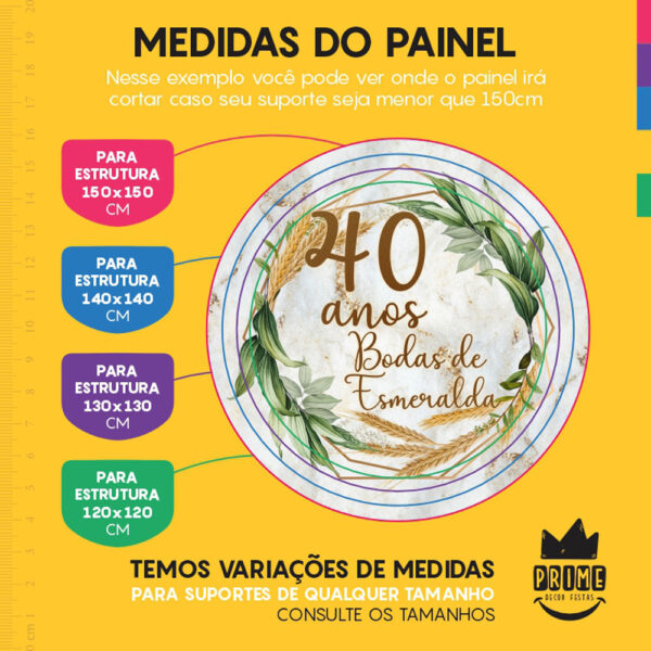 Painel Redondo 3D Bodas de Esmeralda  Tecido Sublimado - Image 4