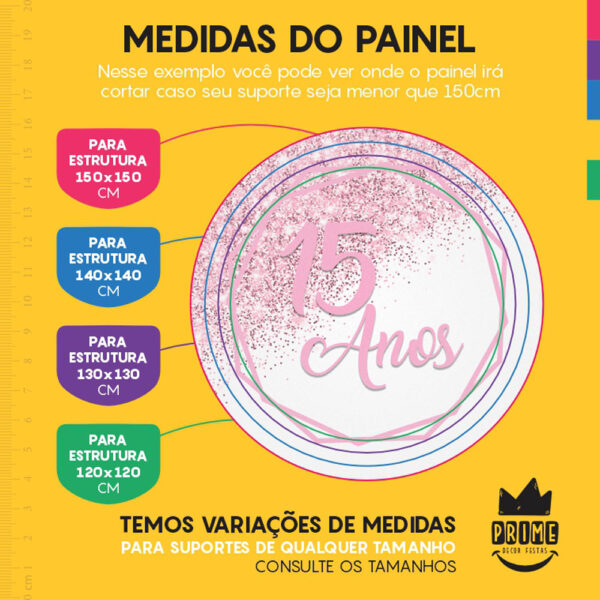 Painel Redondo 3D Meus 15 Anos Tecido Sublimado - Image 4