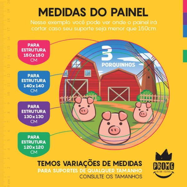 Painel Redondo 3D Três Porquinhos Tecido Sublimado - Image 4