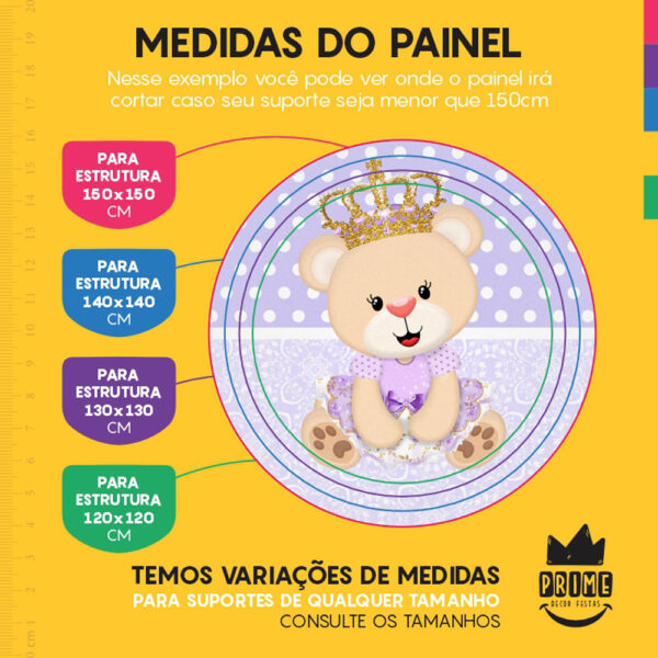 Painel Redondo 3D Princesa Ursinha Tecido Sublimado - Image 4