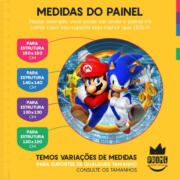 Painel Redondo 3D Sonic VS Mario Tecido Sublimado - Image 4