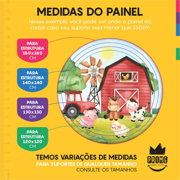 Kit Casado Fazendinha Painel Redondo Trio Capas Cilindro Retangular Vertical Em Tecido - Image 4