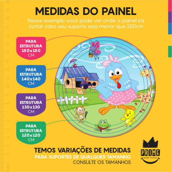 Kit Casado Galinha Pintadinha  Painel Redondo Trio Capas Cilindro Retangular Vertical Em Tecido - Image 4