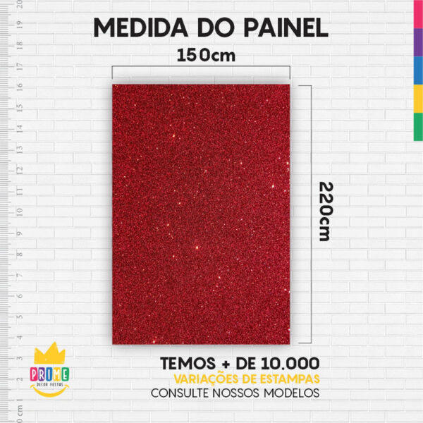 Painel de Festa Retangular 3D Glitter Vermelho Casadinho 1,50m x 2,20 - Image 4