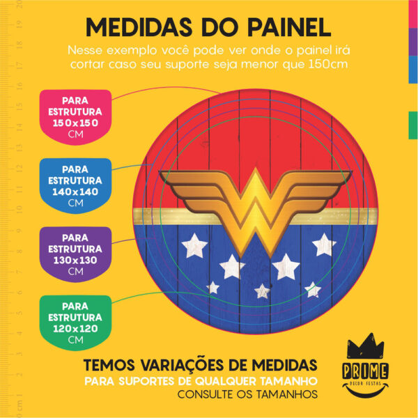 Kit Casado Mulher Maravilha Painel Redondo Trio Capas Cilindro Retangular Vertical Em Tecido - Image 4