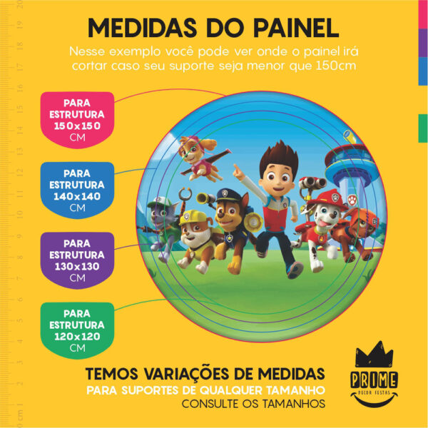 Kit Casado Patrulha Canina Painel Redondo Trio Capas Cilindro Retangular Vertical Em Tecido - Image 4