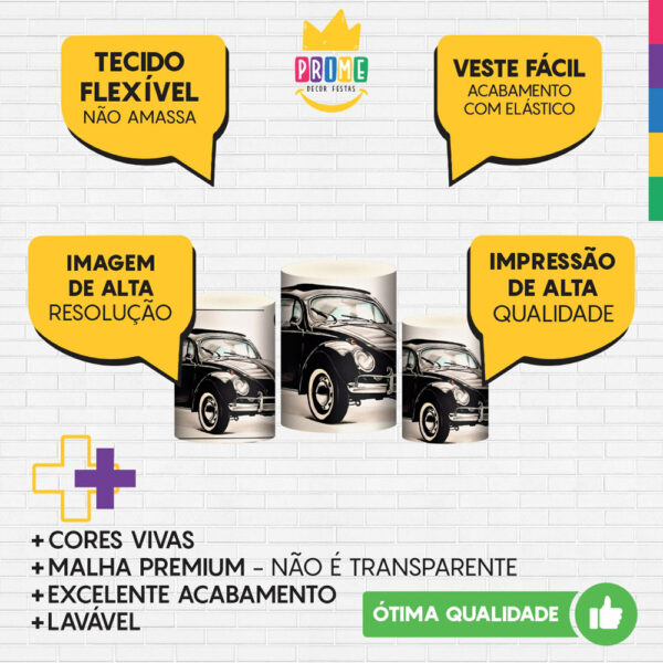 Trio Capa Cilindro Fusca Preto 3D Em Tecido Com Elástico - Image 3