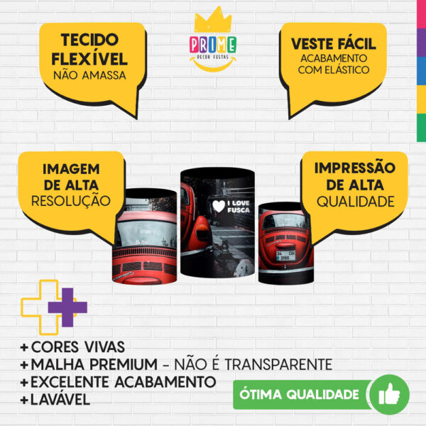 Trio Capa Cilindro Fusca 3D Em Tecido Com Elástico - Image 3