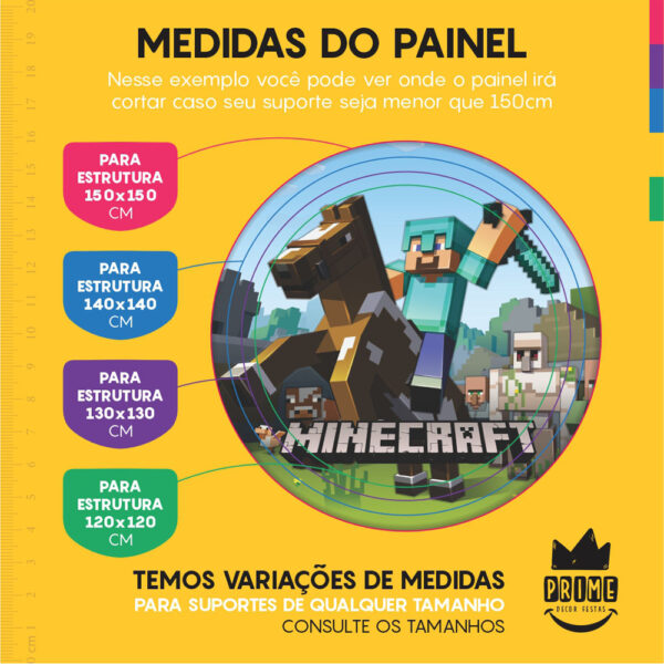 Kit Casado Minecraft  Painel Redondo Trio Capas Cilindro Retangular Vertical Em Tecido - Image 4