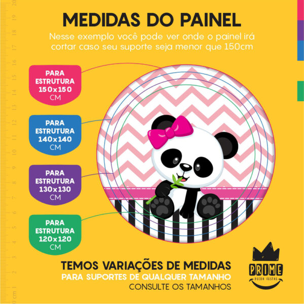 Kit Casado Panda Rosa Painel Redondo Trio Capas Cilindro Retangular Vertical Em Tecido - Image 4