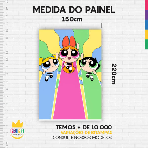 Kit Casado Meninas Super Poderosas Painel Redondo Trio Capas Cilindro Retangular Vertical Em Tecido - Image 6
