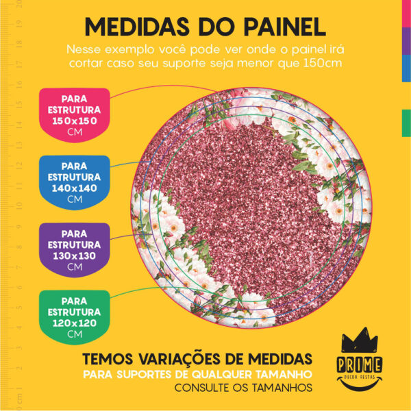 Kit Casado Floral Painel Redondo Trio Capas Cilindro Retangular Vertical Em Tecido - Image 4