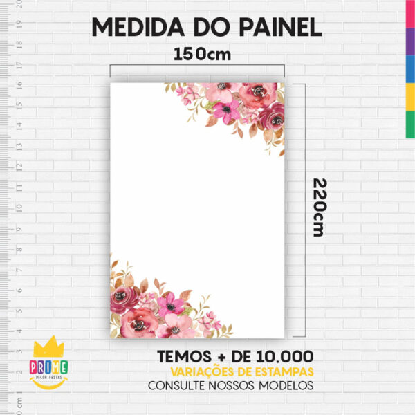 Kit Casado Floral Rosa  Painel Redondo Trio Capas Cilindro Retangular Vertical Em Tecido - Image 6