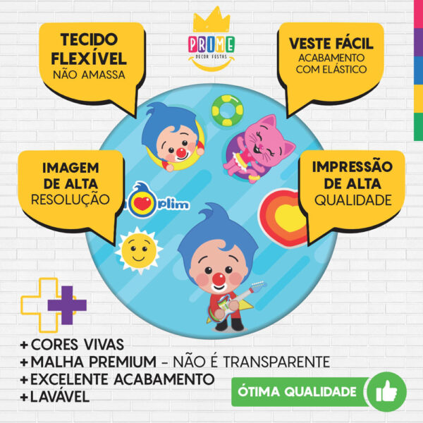 Trio Capa Cilindro + Painel Redondo 3D Palhaço Plim Plim 1,50m Veste Fácil - Image 3