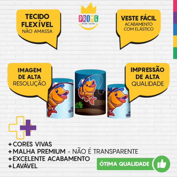 Trio Capa Cilindro Pescaria 3D Em Tecido Com Elástico - Image 3
