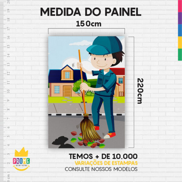 Painel de Festa Retangular 3D Gari Lixeiro Casadinho 1,50m x 2,20 - Image 4