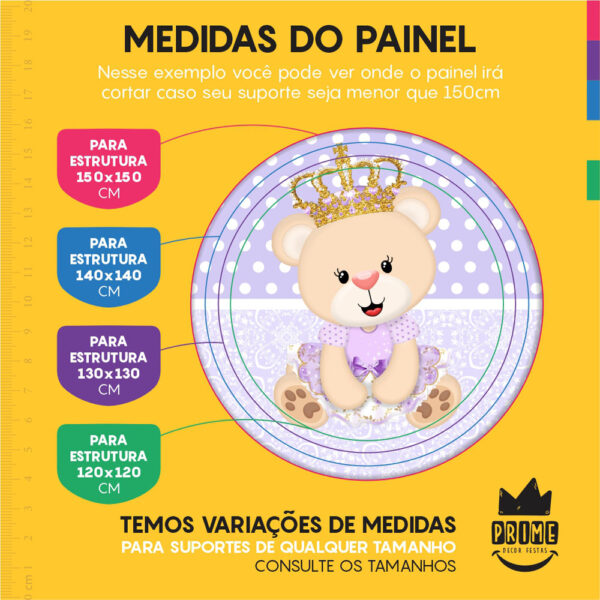 Kit Casado Princesa Ursinha Painel Redondo Trio Capas Cilindro Retangular Vertical Em Tecido - Image 4