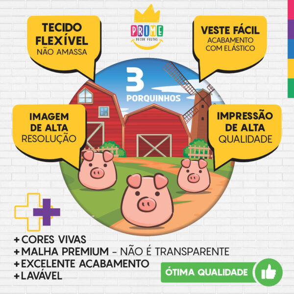 Trio Capa Cilindro + Painel Redondo 3D Três Porquinhos 1,50m Veste Fácil - Image 3
