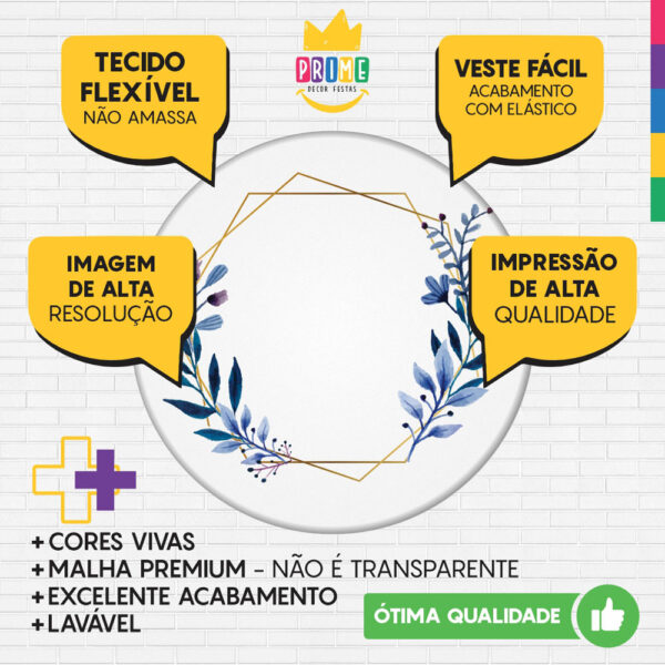 Trio Capa Cilindro + Painel Redondo 3D Flor Azul 1,50m Veste Fácil - Image 3