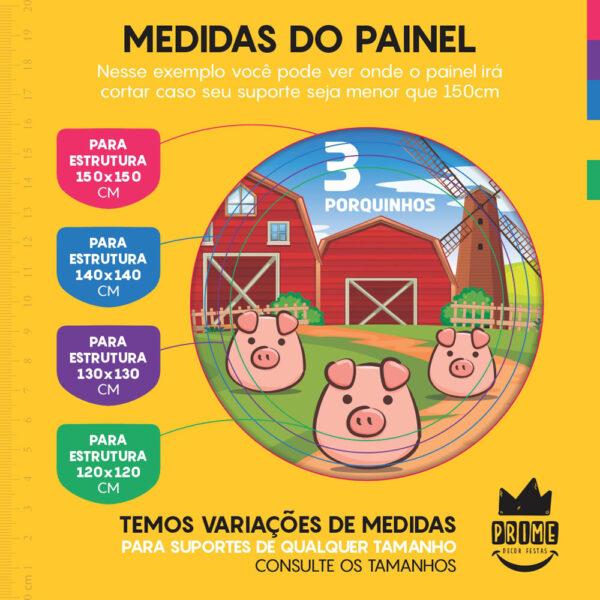 Trio Capa Cilindro + Painel Redondo 3D Três Porquinhos 1,50m Veste Fácil - Image 4