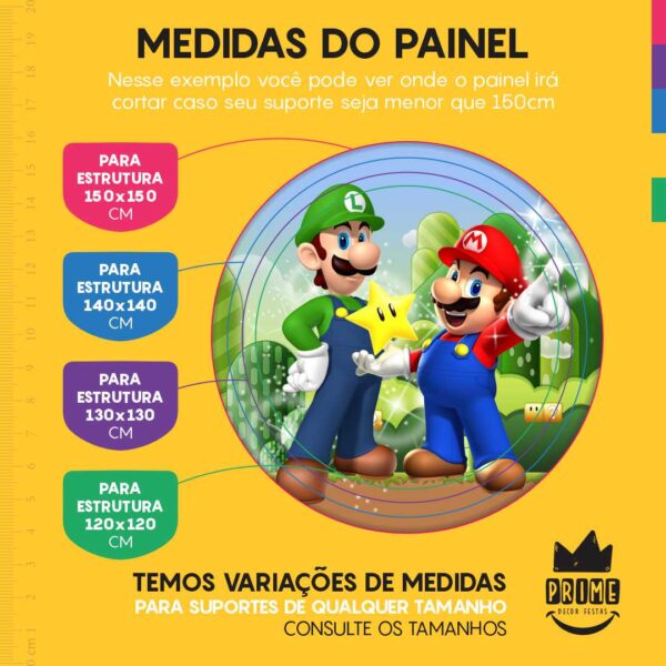 Trio Capa Cilindro + Painel Redondo 3D Super Mario Bros 1,50m Veste Fácil - Image 4
