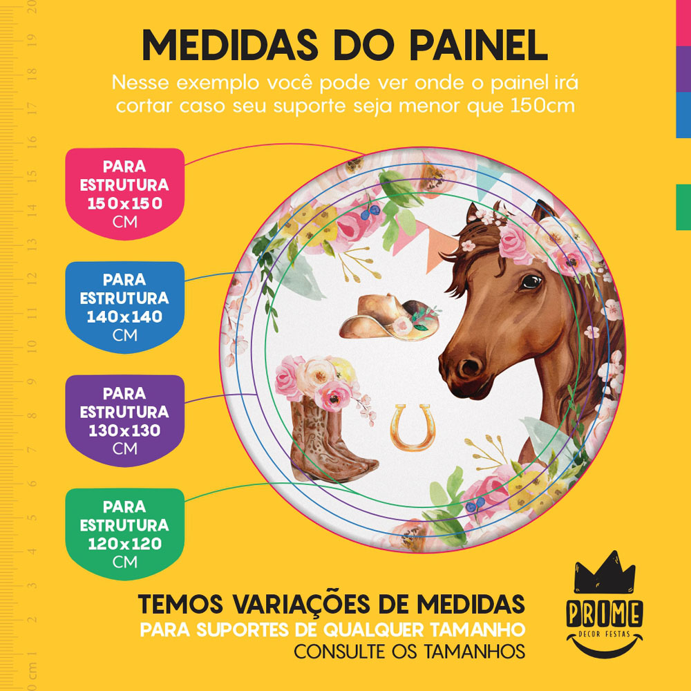 Trio Capa Cilindro + Painel Redondo 3D Cavalos Menina 1,50m Veste Fácil - Imagem 4