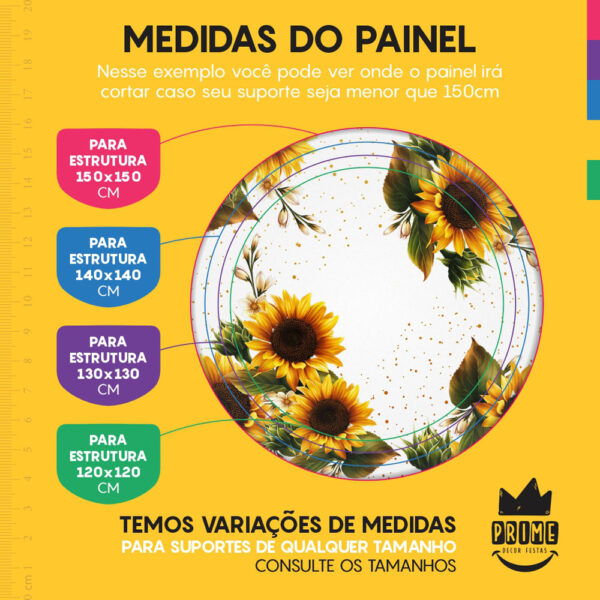 Trio Capa Cilindro + Painel Redondo 3D Girassol 1,50m Veste Fácil - Image 4