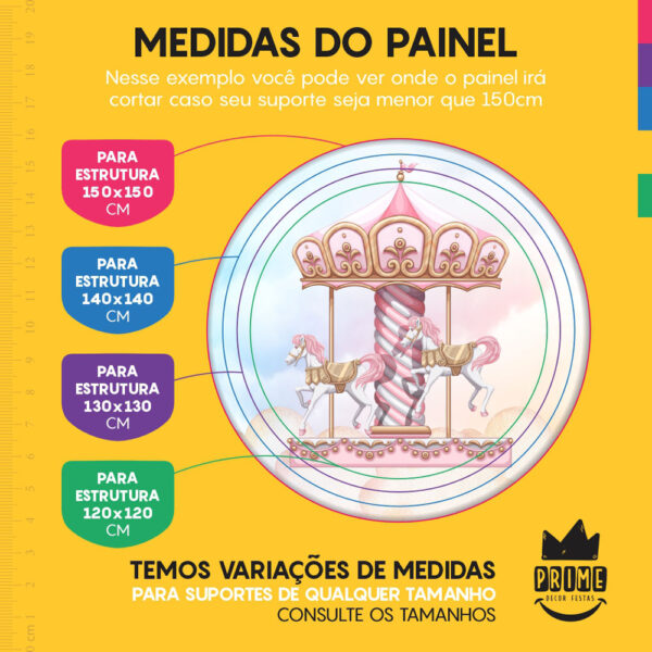 Trio Capa Cilindro + Painel Redondo 3D Carrossel 1,50m Veste Fácil - Image 4