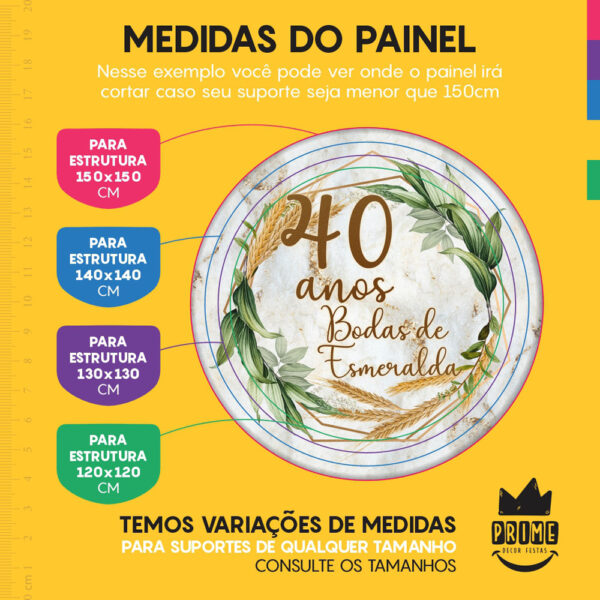 Trio Capa Cilindro + Painel Redondo 3D Bodas de Esmeralda 1,50m Veste Fácil - Image 4