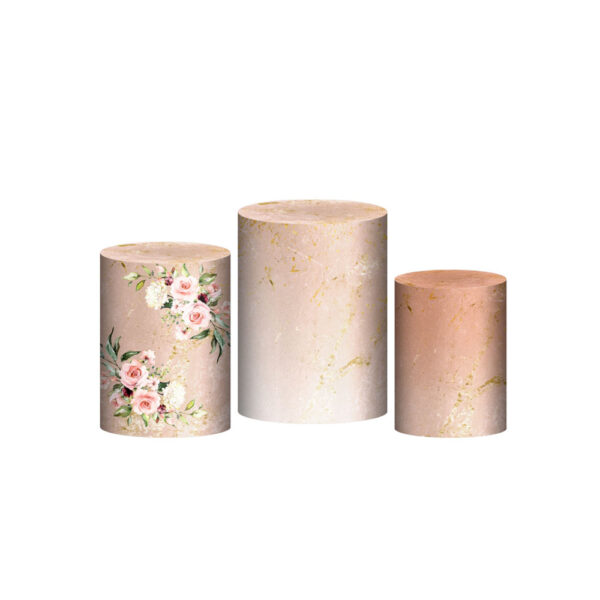 Trio Capa Cilindro Floral Mármore  3D Em Tecido Com Elástico