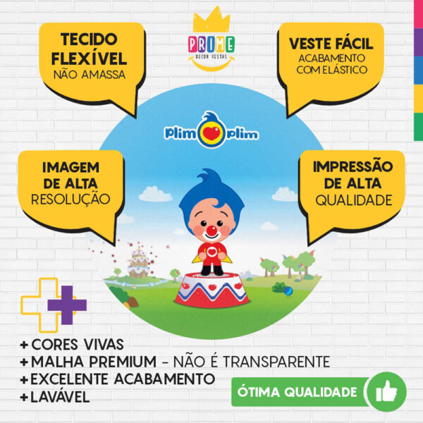 Trio Capa Cilindro + Painel Redondo 3D Palhaço Plim Plim 1,50m Veste Fácil - Image 3