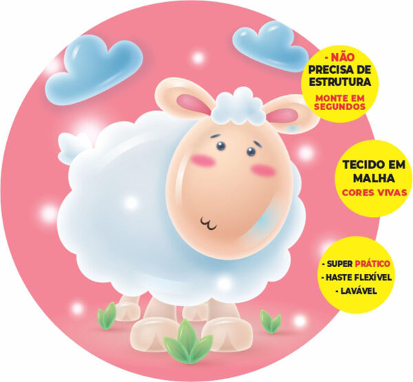Painel Redondo 3D Ovelhinha  Abre Fácil Tecido