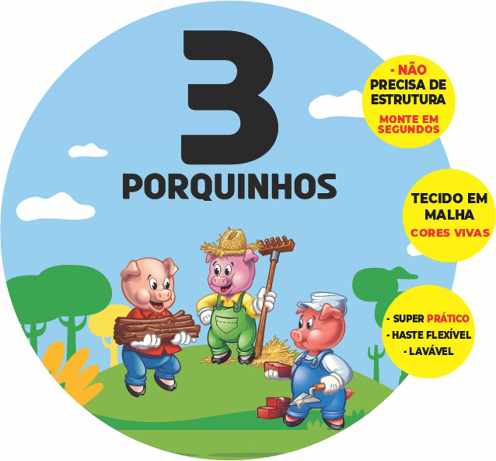 Painel Redondo 3D Três Porquinhos  Abre Fácil Tecido